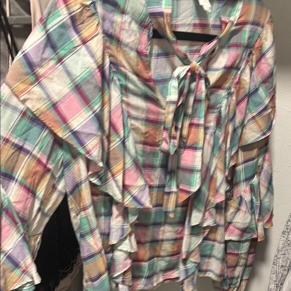 Vici spring plaid blouse- small - 🆕 Colorful Plaid Ruffle Blouse 👚 - Picture 3 of 6